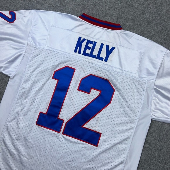 VTG Buffalo Bills Jersey Men 54 White Jim Kelly Mitchell Ness Super Bowl NFL NEW - Picture 12 of 16